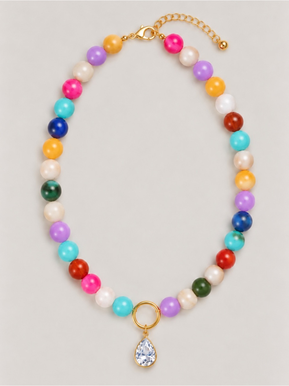 New! Colorful Mixed Beaded Tear Drop Crystal Pendant Necklace NWOT